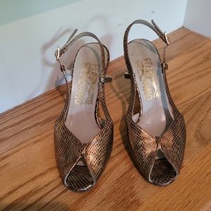 Salvatore Ferragamo Copper/Gold Leather Heels